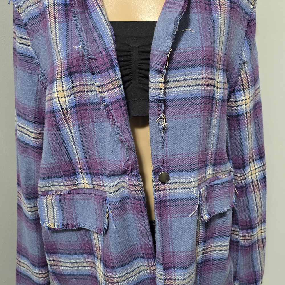 POL Women's Blazer in Blue and Purple Plaid